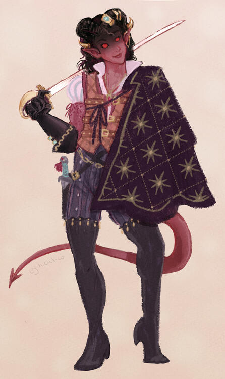 Tiefling character design with rapier.